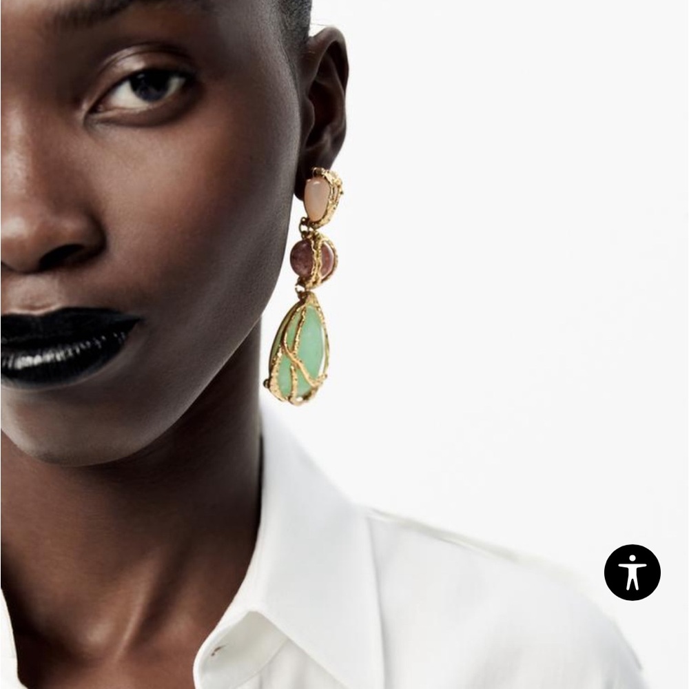 Inset Stone Drop Earrings